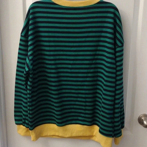 Anrabes Oversized Striped Sweatshirt Color Block, Size M - Picture 9 of 9
